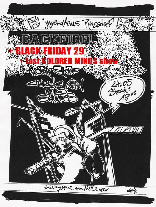 BACKFIRE!, BLACK FRIDAY 29, NORTH SHORE, COLORED MINDS, COMMANDER CONTROL, SICK TIMES