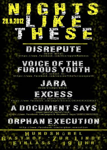 DISREPUTE, VOICE OF THE FURIOUS YOUTH, JARA, EXCESS, A DOCUMENT SAYS, ORPHAN EXECUTION