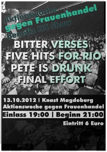 BITTER VERSES, FIVE HITS FOR RIO, PETE IS DRUNK, FINAL EFFORT BITTER VERSES, FIVE HITS FOR RIO, PETE IS DRUNK, FINAL EFFORT