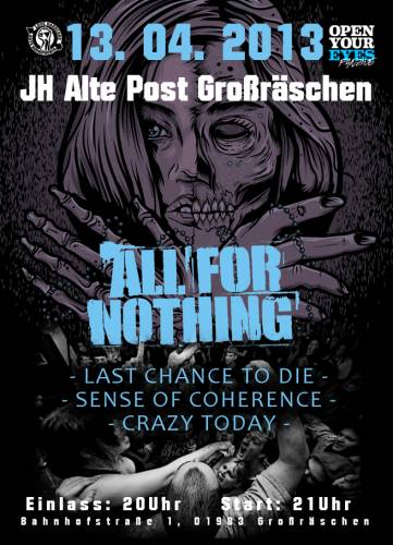 ALL FOR NOTHING, LAST CHANCE TO DIE, SENSE OF COHERENCE, CRAZY TODAY